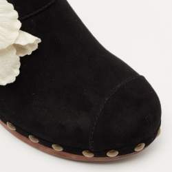Pre Owned Chanel Black Suede Studded Wood Platform Clogs Size 41