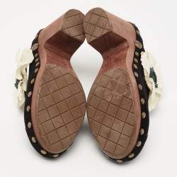 Pre Owned Chanel Black Suede Studded Wood Platform Clogs Size 41