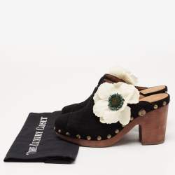 Pre Owned Chanel Black Suede Studded Wood Platform Clogs Size 41