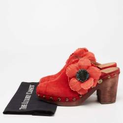 Chanel Red Suede Studded Wood Platform Clogs Size 41