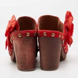 Chanel Red Suede Studded Wood Platform Clogs Size 41