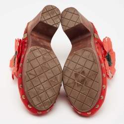 Chanel Red Suede Studded Wood Platform Clogs Size 41