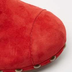 Chanel Red Suede Studded Wood Platform Clogs Size 41