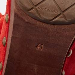 Chanel Red Suede Studded Wood Platform Clogs Size 41