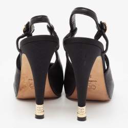 Pre Owned Chanel Black Leather and Fabric Cap Toe Slingback Pumps Size 39