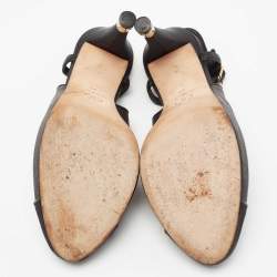 Pre Owned Chanel Black Leather and Fabric Cap Toe Slingback Pumps Size 39