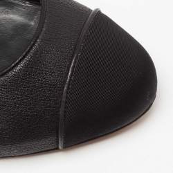 Pre Owned Chanel Black Leather and Fabric Cap Toe Slingback Pumps Size 39