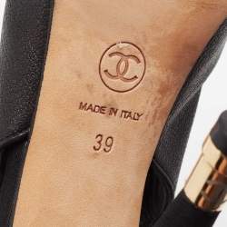 Pre Owned Chanel Black Leather and Fabric Cap Toe Slingback Pumps Size 39