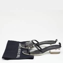 Chanel Black Leather And PVC CC Block Heel Slide Sandals Size 40