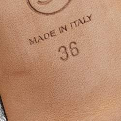 Pre Owned Chanel Silver/Black Leather and Fabric Cap Toe Slingback Sandals Size 36