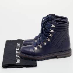 Chanel Blue Quilted Leather CC Combat Boots Size 38