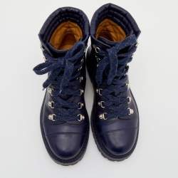 Chanel Blue Quilted Leather CC Combat Boots Size 38