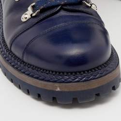 Chanel Blue Quilted Leather CC Combat Boots Size 38