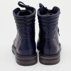 Chanel Blue Quilted Leather CC Combat Boots Size 38
