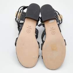 Pre Owned Chanel Black/White Tweed CC Gladiator Sandals Size 37.5