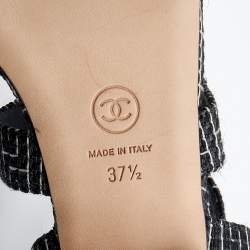 Pre Owned Chanel Black/White Tweed CC Gladiator Sandals Size 37.5