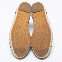 Pre Owned Chanel Beige Leather And Black Canvas Cap Toe High Top Espadrille  Sneakers Size 36
