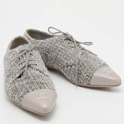Chanel Multicolor Tweed And Leather CC Cap Toe Lace Up Derby Size 37.5