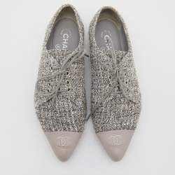 Chanel Multicolor Tweed And Leather CC Cap Toe Lace Up Derby Size 37.5