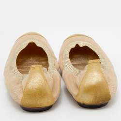Pre Owned Chanel Metallic Gold Nubuck Leather CC Cap Toe Scrunch Ballet Flats Size 40