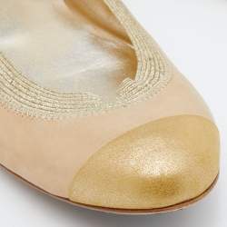 Pre Owned Chanel Metallic Gold Nubuck Leather CC Cap Toe Scrunch Ballet Flats Size 40