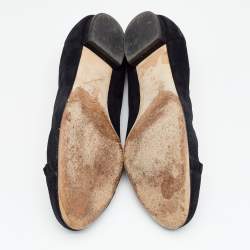 Pre Owned Chanel Black Suede CC Cap Toe Ballet Flats Size 38