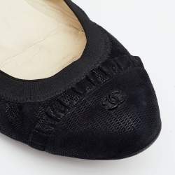 Pre Owned Chanel Black Suede CC Cap Toe Ballet Flats Size 38