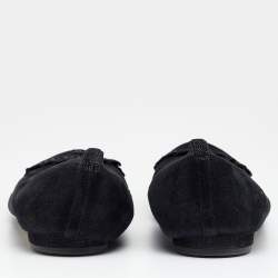 Pre Owned Chanel Black Suede CC Cap Toe Ballet Flats Size 38