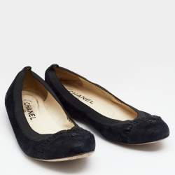 Pre Owned Chanel Black Suede CC Cap Toe Ballet Flats Size 38