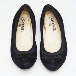 Pre Owned Chanel Black Suede CC Cap Toe Ballet Flats Size 38