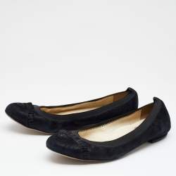 Pre Owned Chanel Black Suede CC Cap Toe Ballet Flats Size 38