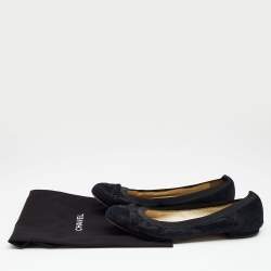 Pre Owned Chanel Black Suede CC Cap Toe Ballet Flats Size 38