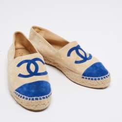 مملوكة مسبقًا  حذاء إسبادريل شانيل فلات سويدي بيج / أزرق غطاء مقدمة مقاس 39