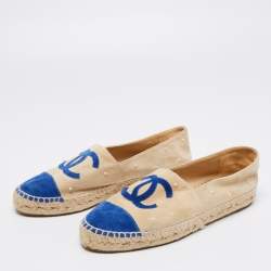 مملوكة مسبقًا  حذاء إسبادريل شانيل فلات سويدي بيج / أزرق غطاء مقدمة مقاس 39