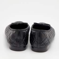 مملوكة مسبقًا حذاء باليرينا فلات شانيل جلد مبطن أسود سي سي بفيونكة مقاس 39