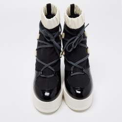 Chanel Multicolor Suede And Patent Wedge Ankle Boots Size 38.5