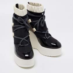 Chanel Multicolor Suede And Patent Wedge Ankle Boots Size 38.5