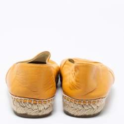 Pre Owned Chanel Mustard Leather CC Espadrille Flats Size 39