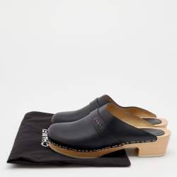 Chanel Black Leather Wooden Clogs Size 39