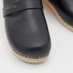 Chanel Black Leather Wooden Clogs Size 39