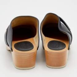 Chanel Black Leather Wooden Clogs Size 39