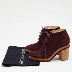 Chanel Burgundy Suede Cap Toe Lace Up Booties Size 38