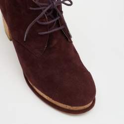 Chanel Burgundy Suede Cap Toe Lace Up Booties Size 38