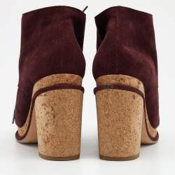 Chanel Burgundy Suede Cap Toe Lace Up Booties Size 38