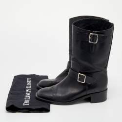 Chanel Black Leather Double Buckle CC Ankle Length Boots Size 39