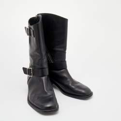 Chanel Black Leather Double Buckle CC Ankle Length Boots Size 39
