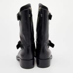Chanel Black Leather Double Buckle CC Ankle Length Boots Size 39