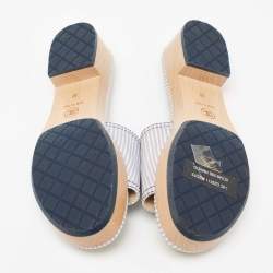 Chanel Blue/White Leather CC Flower Platform Slide Sandals Size 39