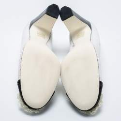 Pre Owned Chanel Black/White Sequins Escarpins Camellia CC Pumps Size 38.5
