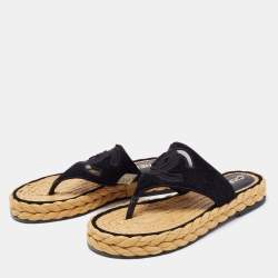 مملوكة مسبقًا Chanel Black Tweed and Mesh CC Thong Flats Size 39